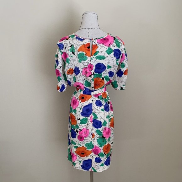 Vintage 80s Stracci Custom Vibrant Silk Floral Print Blouse Top Skirt Set Ungaro - Picture 4 of 11